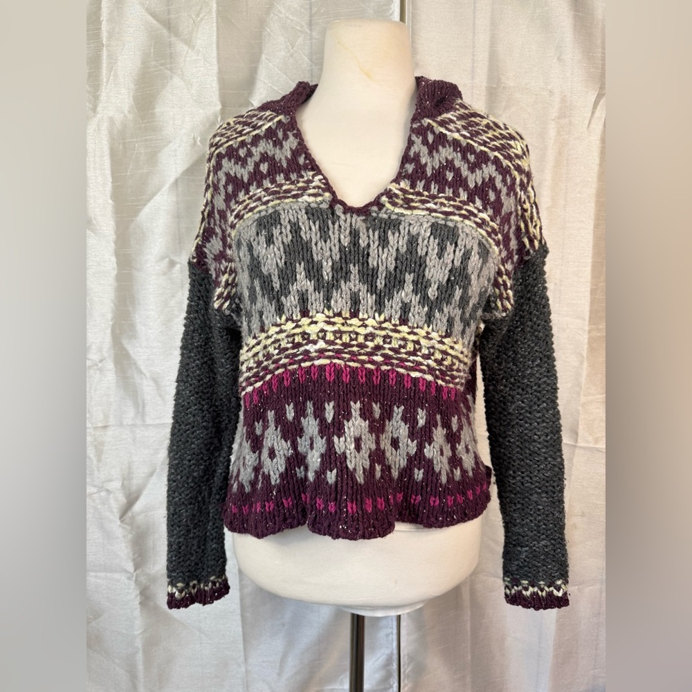Free People fair Isle Aztec grey and purple sweater - Picture 1 of 10